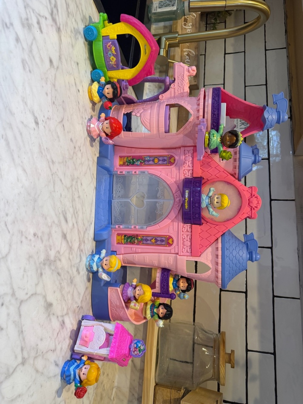 Kids Pink and Purple Princess Castle Playset with Mini Dolls